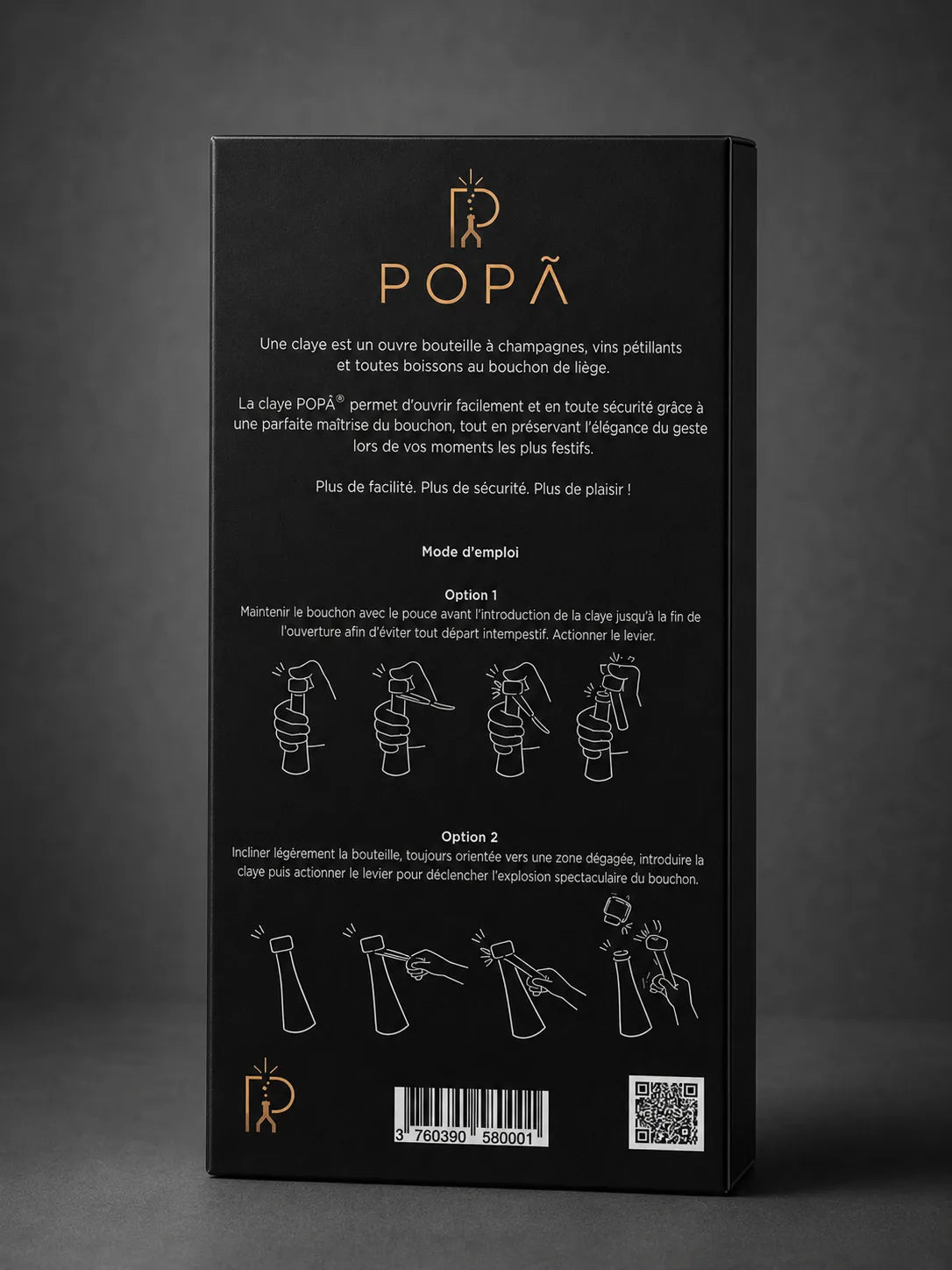 Mode d’emploi au verso du packaging POPÃ